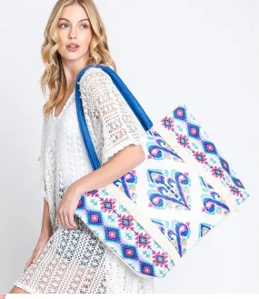 Boho Print Fringe Tote Bag