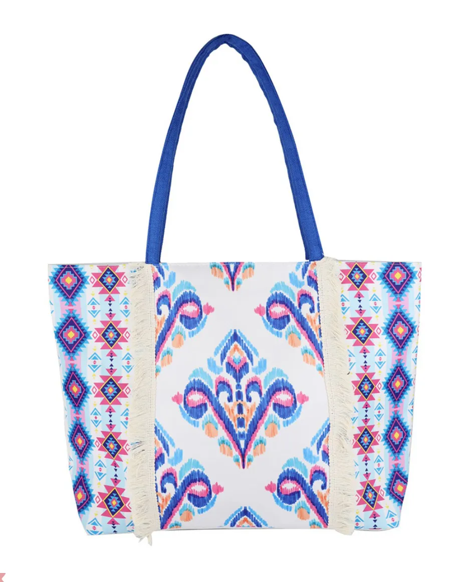 Boho Print Fringe Tote Bag
