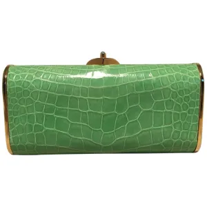 Judith Leiber Vintage Mini Green Alligator Clutch Minaudiere