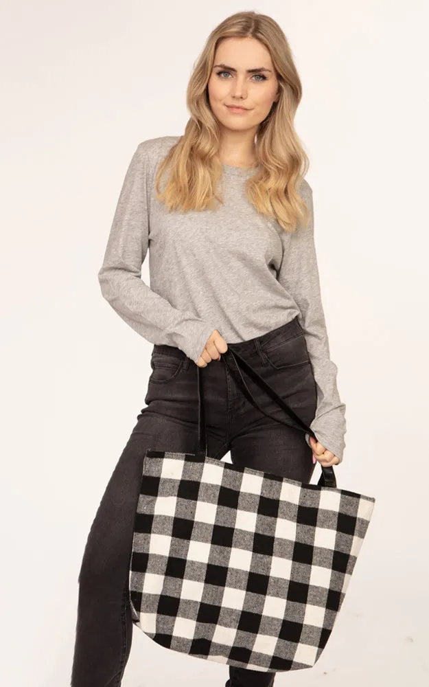 MB0131 BUFFALO PLAID ZIPPER TOTE BAG