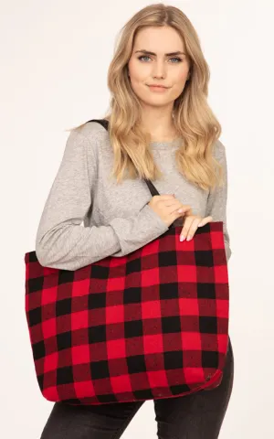 MB0131 BUFFALO PLAID ZIPPER TOTE BAG