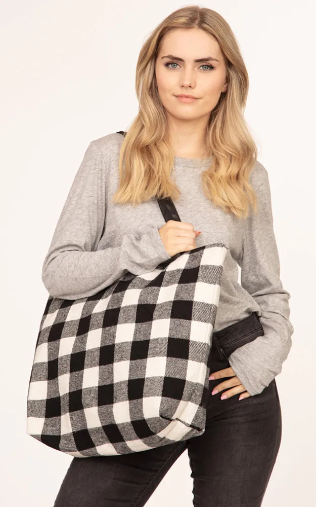 MB0131 BUFFALO PLAID ZIPPER TOTE BAG