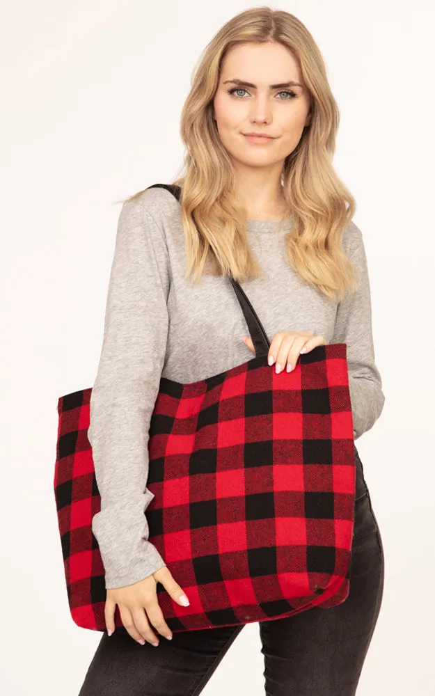 MB0131 BUFFALO PLAID ZIPPER TOTE BAG