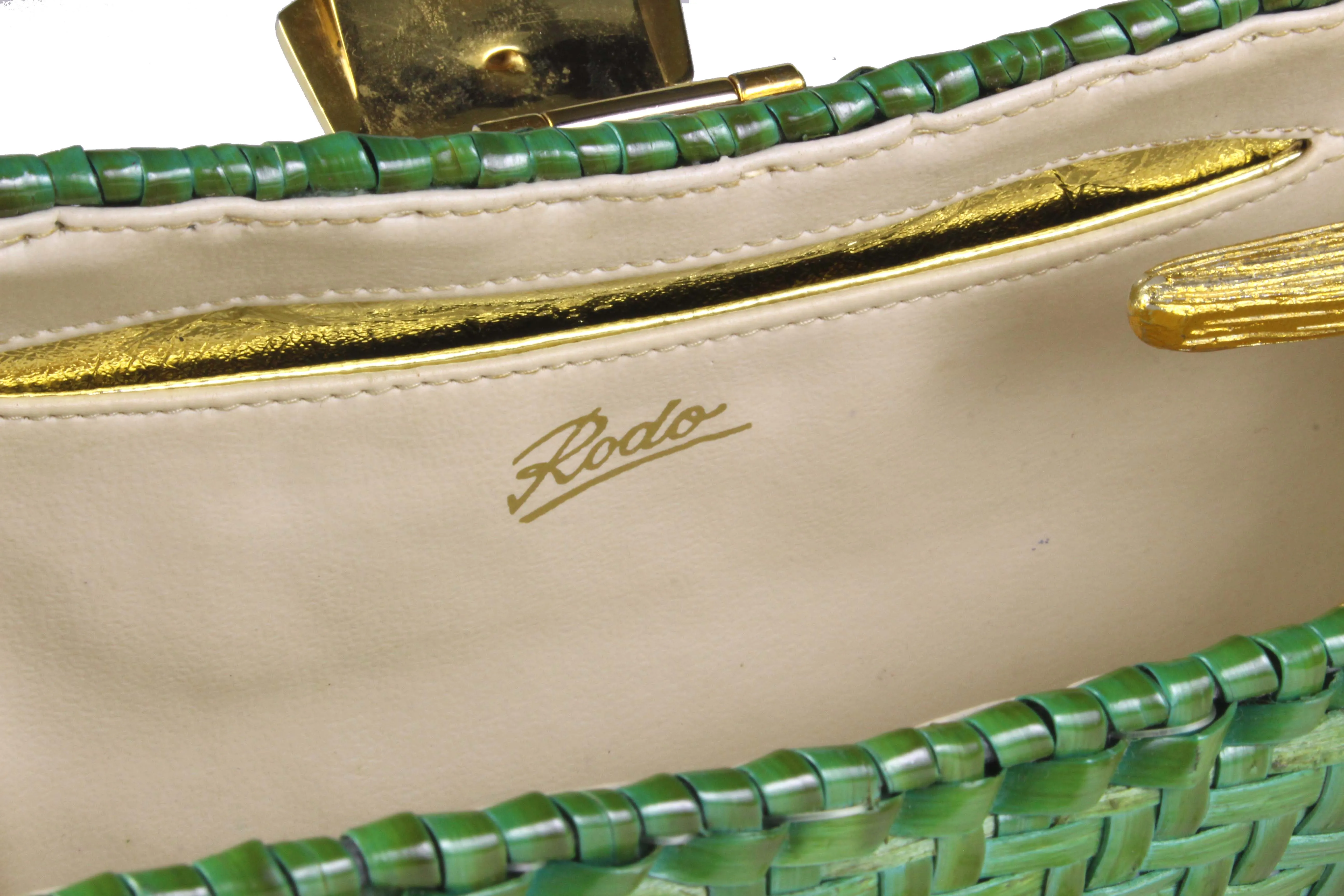 RODO green wicker clutch