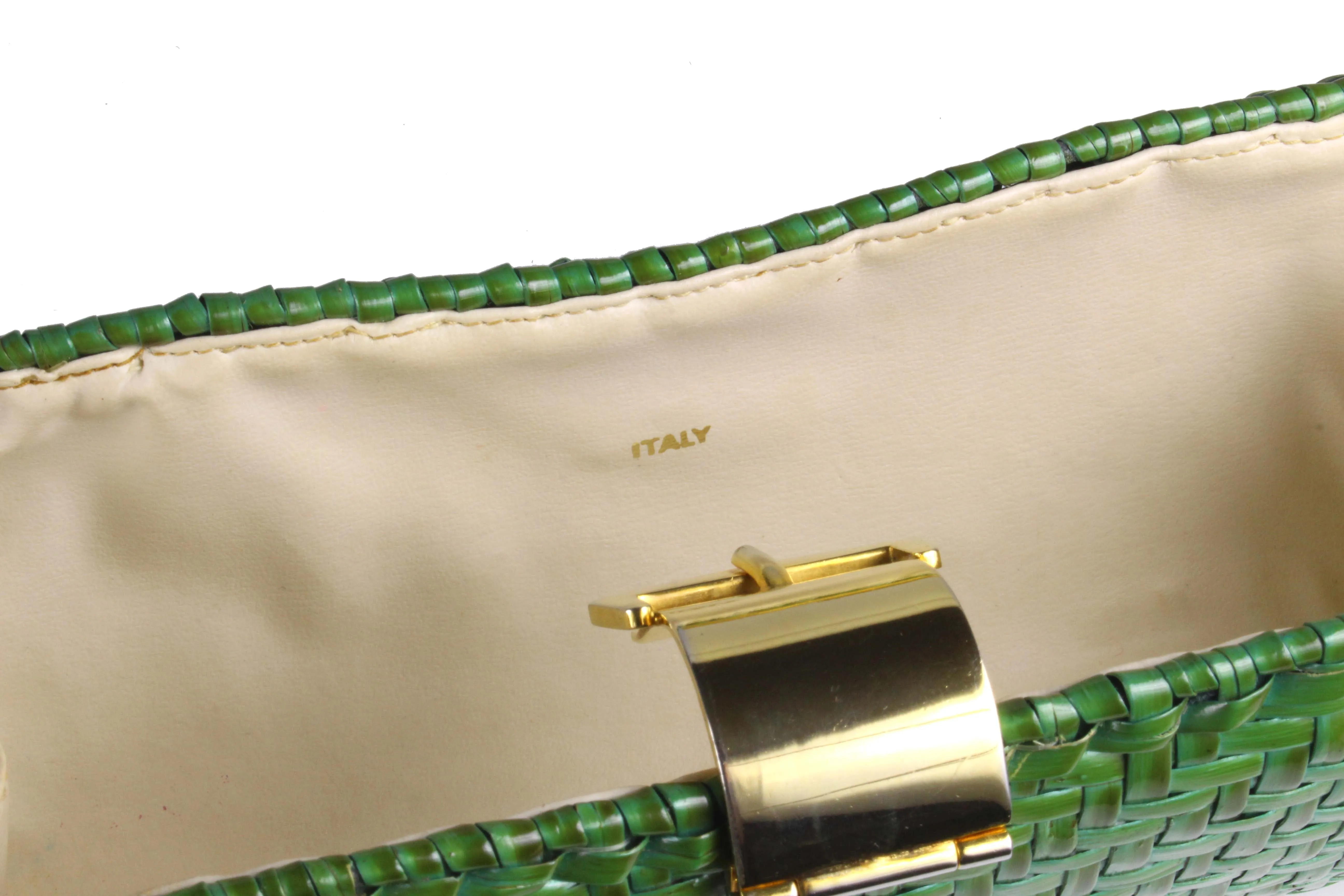 RODO green wicker clutch